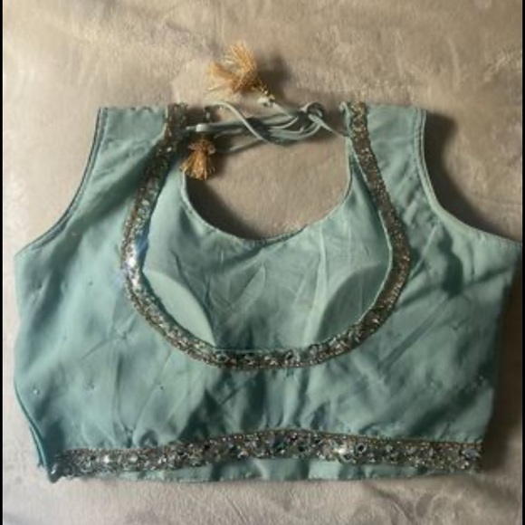 Floral Indian Lehenga - turquoise and gold - Picture 4 of 11